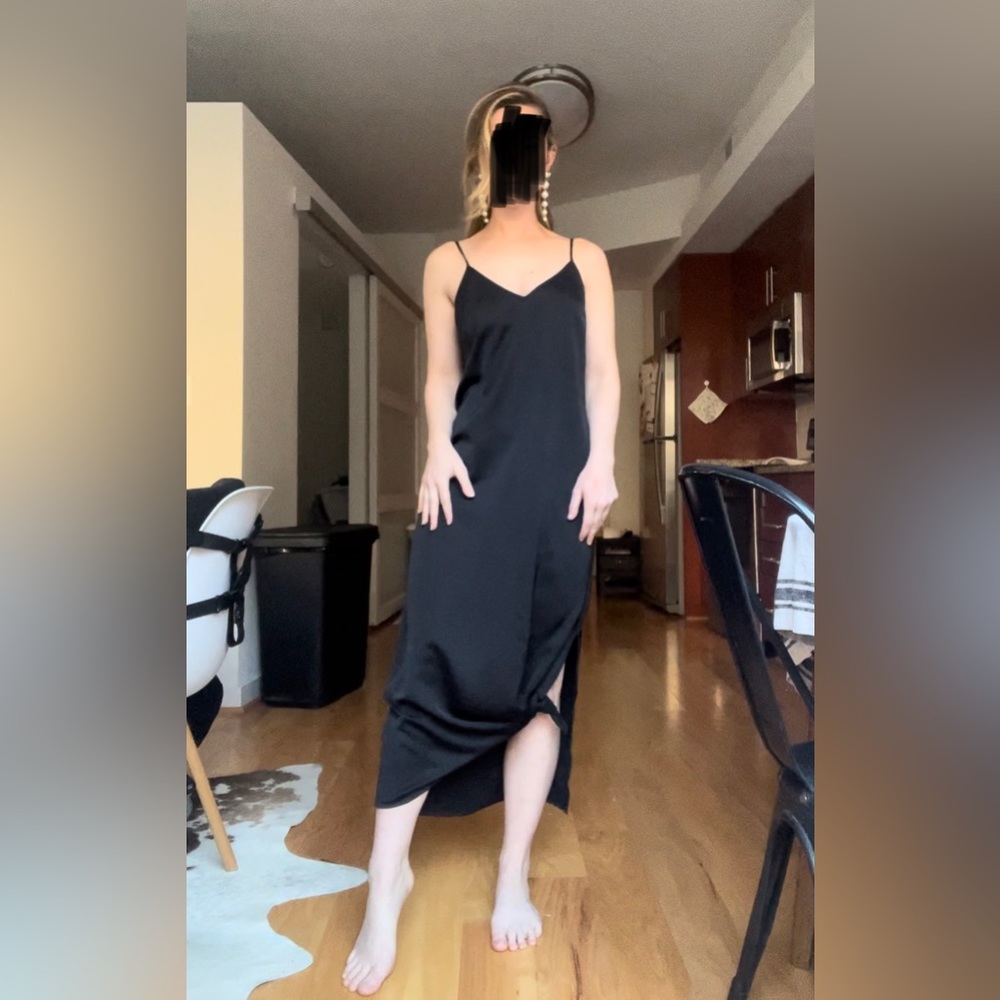 Basic Black satin midi/maxi slip dress